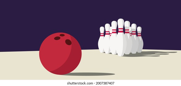 skittles and bowling ball standing on bowling floor