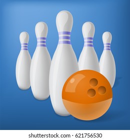 Skittles and bowling ball. Vector illustration.