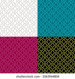 Skittles bowling shapes seamless pattern. Meta balls connected line style background.
