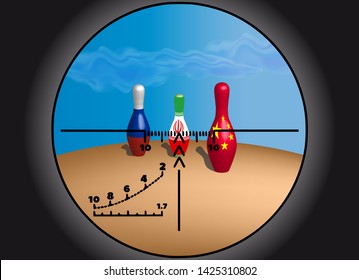 Skittles flags in telescopic sights and clouds EPS10
