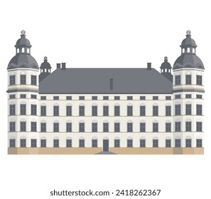 Skokloster Castle, Swedish Baroque castle located on a peninsula of Lake Mälaren between Stockholm and Uppsala Isolated Illustration.