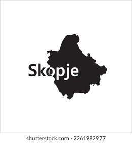 Mapa de Skopje y diseño de letras negras sobre fondo blanco