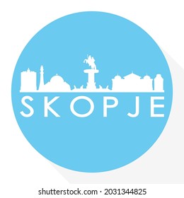 Skopje, North Macedonia Round Button City Skyline Design. Silhouette Stamp Vector Travel Tourism.