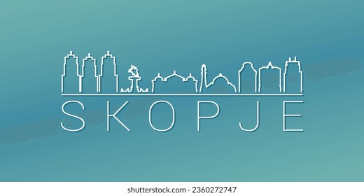 Skopje, North Macedonia Skyline Linear Design. Flat City Illustration Minimal Clip Art. Background Gradient Travel Vector Icon.