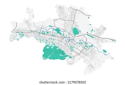 Skopje vector map. Detailed map of Skopje city administrative area. Cityscape panorama. Royalty free vector illustration. Road map with highways, rivers.