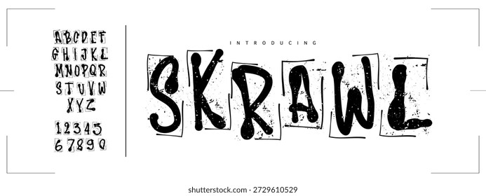 Skrawl Font es una fuente de visualización escrita a mano con textura grunge rugosa. Perfecto para arte callejero, carteles, portadas de álbumes y marca vanguardista.