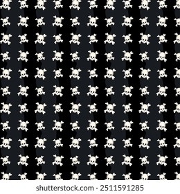 Skrull with Crossed Bones Seamless Pattern. Hand Drawn Vector. Dark Background.