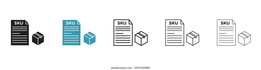 SKU Beschreibung, Vektorsymbol-Set. Warenbestand-Einheit Details Vektorsymbol für UI-Designs in Schwarz-Weiß-Farbe.