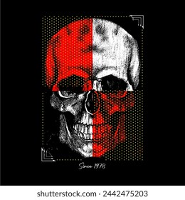 skull 1978 vectorized skull in two colors, White and Red, with rhinestones and polka dots.
art for prints - t-shirts and other types of printing
