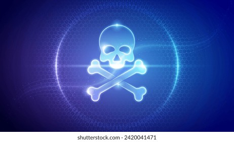 Skull Above Crossbones Biological Hazard, Dangerous Poisonous Substance Symbol, International Standard Pictogram Futuristic Science Hologram Neon Glow Translucent Backdrop Background Illustration