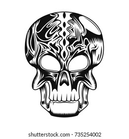 Skull abstract silhouette. Black ink vector illustration. Tattoo art