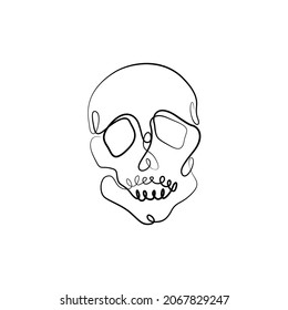 Skull abstract silhouette, continuous line drawing, small tattoo, scull print for clothes, t-shirt, emblem or logo design, greeting card, hand drawn vector illustration.