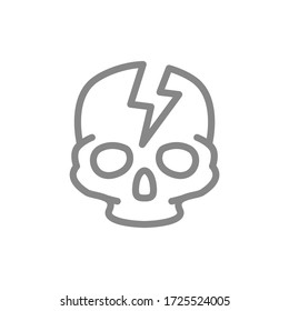 Skull with acute pain line icon. Broken cranium, bone structure of the head symbol