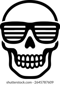 A skull adorned with striped sunglasses, representing a trendy and contemporary design feature.

