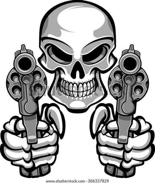 Skull Aiming Two Revolvers Stock Vector (Royalty Free) 306337829