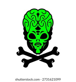 Skull Alien Invader With Bones Sign