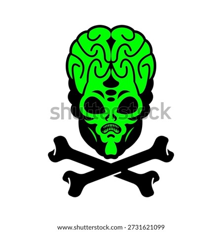 Skull Alien Invader With Bones Sign