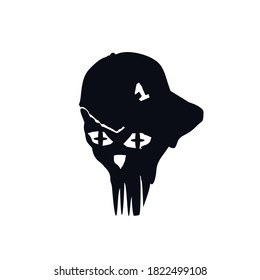 Skull alien monster face cap hat logo icon sign Halloween symbol Hand drawn Scary evil cartoon design modern style Fashion print clothes apparel greeting invitation card banner poster flyer cover