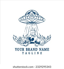 skull alien ufo illustration print on t-shirts Premium Vector