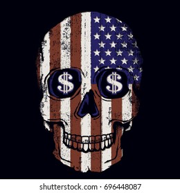 Skull America flag illustration, tee shirt graphics, vectors