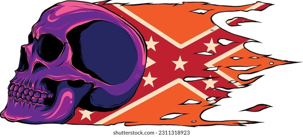 Skull with American Confederate flag, isolated on white, vector illustration