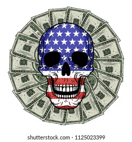 Skull with American flag and 100 dollar bill