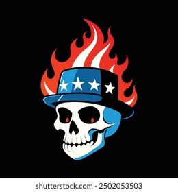 skull with American flag and fire vector art illustration logo design 