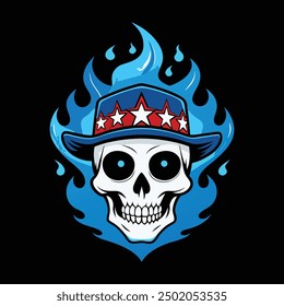 skull with American flag and fire vector art illustration logo design 