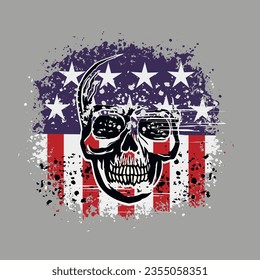 skull with american flag, grunge vintage design t shirts