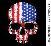 Skull with American flag illustration, T-Shirt graphics, vector design