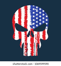 Skull with American flag illustration, T-Shirt graphics, vector design