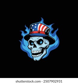 skull with American flag silhouette vector, illustration design template 