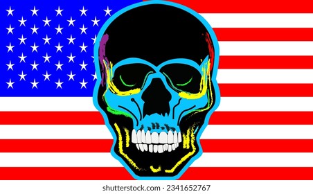 Skull with American flag,USA vivid colors