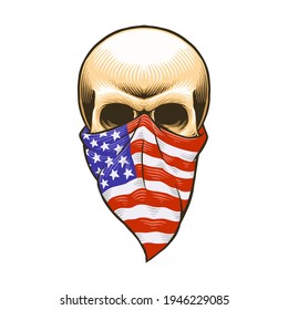 Skull with american flat mask, hand drawn vector