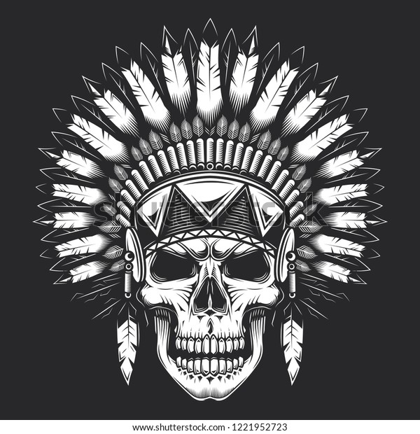 Skull American Indian Vintage Style Monochrome Stock Vector (Royalty ...