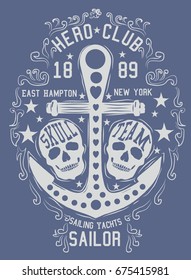 skull and anchor graphic design vector art