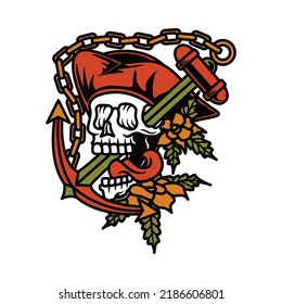 Skull anchor graphic illustration vector art t-shirt design