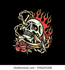 Skull With Anchor, skull illustration, anchor vector illustration,  isolated on black background