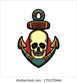 skull anchor tattoo vector design