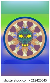 Skull android. Multicolor composition, abstract image of a head of technical