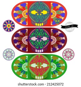 Skull android. Three different colored version of the composition, abstract image