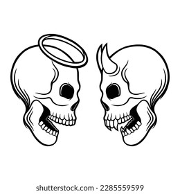 Skull angel and Skull Devil isolated vector