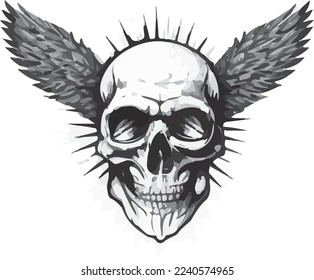 A skull with angel wings