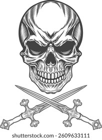 Skull Angry and Horrible illustration vector artwork for streetwear, poster and t-shirt 8 - BW ss