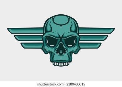 skull angry with wings illustration	