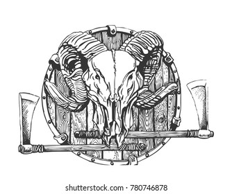 Skull of an animal with axes