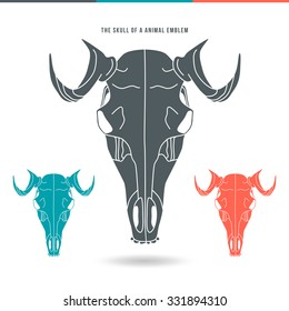 The skull of animal emblem. Color print on white background