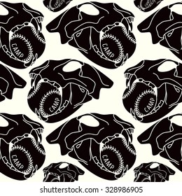Skull animal  seamless pattern. Black print on  white background