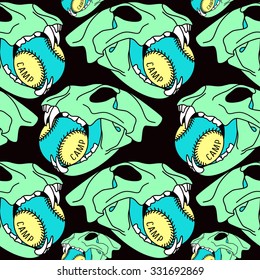 Skull animal  seamless pattern. Color print on  black  background