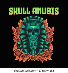 Skull Anubis Illustration. Perfect for t-shirt/apparel, merchandise, skateboard, pin design, etc